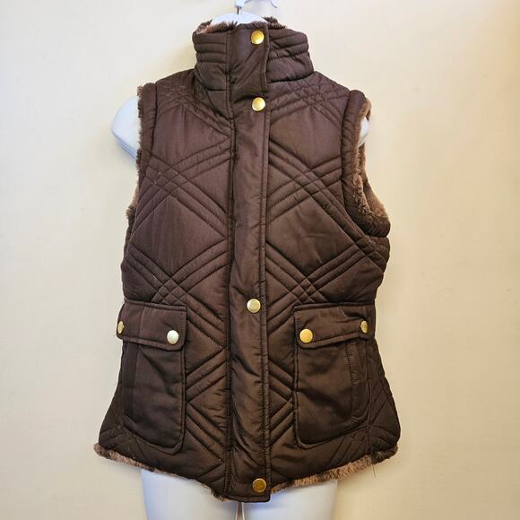 Kristen Blake Brown Faux Fur Zip Up Reversible Vest Size M Mob Wife Classic - Picture 4 of 7